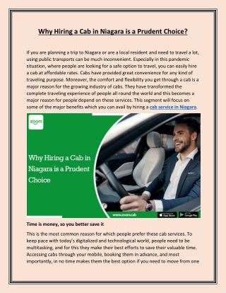 Why Hiring a Cab in Niagara is a Prudent Choice?