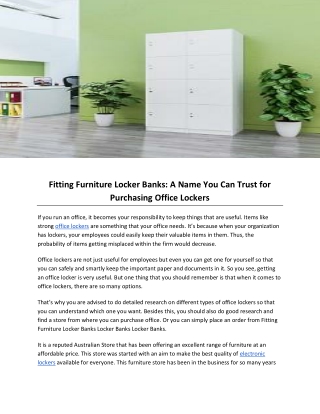 Fitting Furniture Locker Banks: A Name You Can Trust for Purchasing Office Lockers