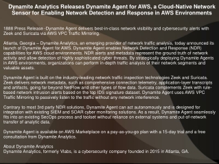 Dynamite Analytics Releases Dynamite Agent for AWS, a Cloud-Native Network Sensor for Enabling Network Detection and Res