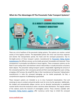 What Are The Advantages Of The Pneumatic Tube Transport Systems?