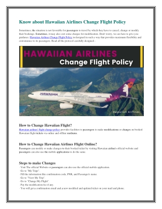 Know about Hawaiian Airlines Change Flight Policy