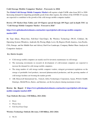 Cold Storage Mobile Computer Market Size - Forecasts to 2026