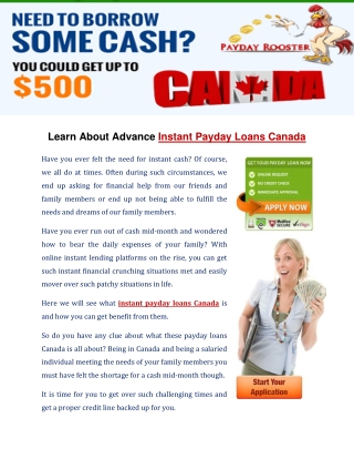 Learn About Advance Instant Payday Loans Canada