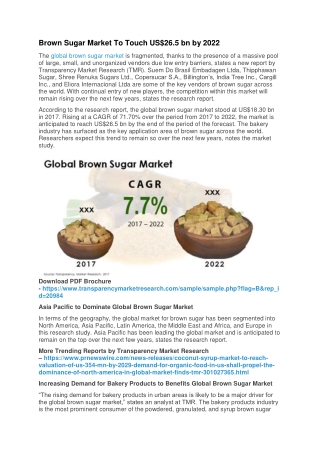 Brown Sugar Market To Touch US$26.5 bn by 2022