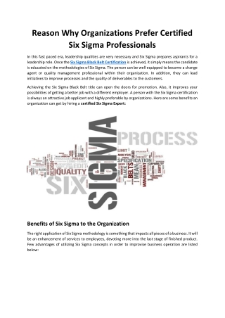 Reason Why Organizations Prefer Certified Six Sigma Professionals