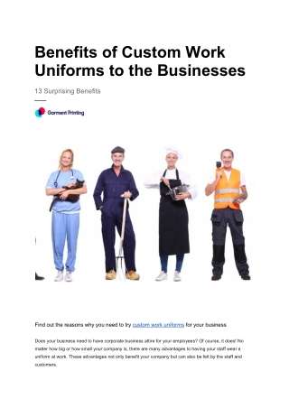 Benefits of Custom Work Uniforms to the Businesses