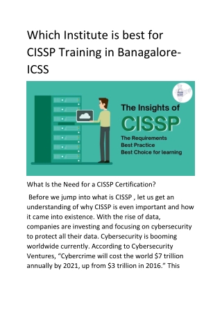 Which Institute is best for  CISSP Training in Banagalore