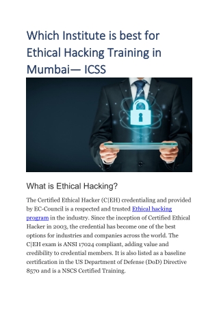 Which Institute is best for  Ethical Hacking Training in  Mumbai— ICSS