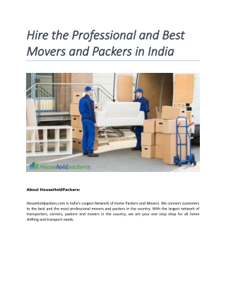 Hire The Professional And Best Movers And Packers in India