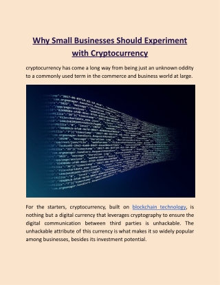 Why Small Businesses Should Experiment with Cryptocurrency