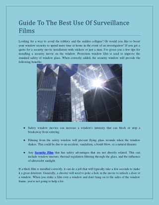 Guide To The Best Use Of Surveillance Films