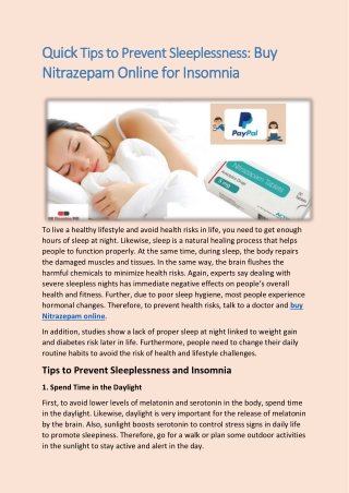 Quick Tips to Prevent Sleeplessness: Buy Nitrazepam Online for Insomnia