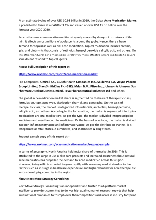 Acne Medication Market Clinical Research Analysis and Precise Outlook 2021 to 2030