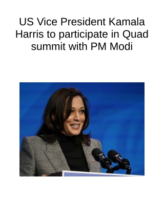 US Vice President Kamala Harris to Participate in Quad Summit With PM Modi