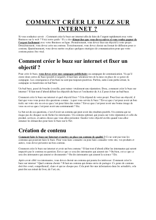 COMMENT CRÉER LE BUZZ SUR INTERNET