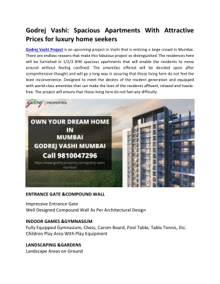 Godrej Vashi Mumbai - Spaious Apartments With Attractive Prices