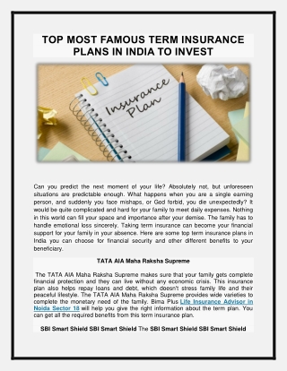 INVESTING IN TRADITIONAL TERM INSURANCE IN INDIA