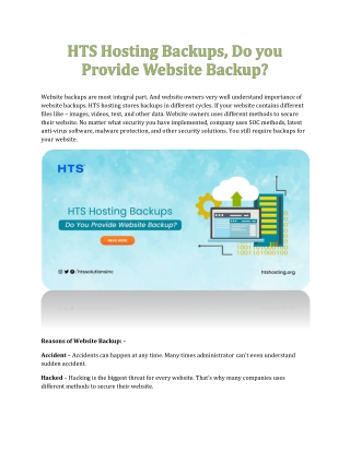 HTS Hosting Backups, Do you Provide Website Backup?