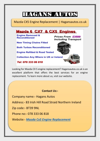 Mazda CX5 Engine Replacement | Hagansautos.co.uk