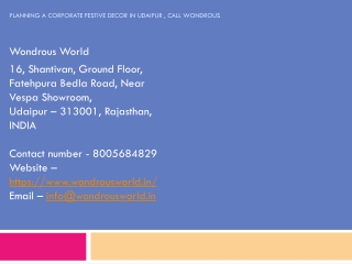 Planning a Corporate Festive Decor in Udaipur, Call Wondrous