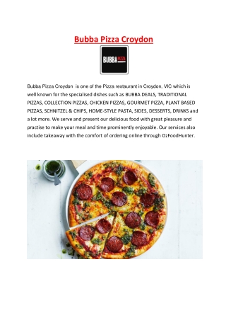 Bubba Pizza Restaurant Croydon Menu, VIC - 5% off