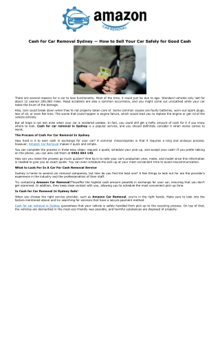 Cash for Car Removal Sydney — How to Sell Your Car Safely for Good Cash
