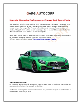 Upgrade Mercedes Performance- Choose Best Spare Parts