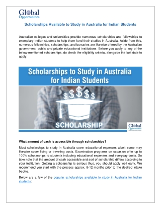 Scholarships Available to Study in Australia for Indian Students