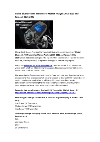 Global Bluetooth FM Transmitter Market Analysis 2016-2020 and Forecast 2021-2026