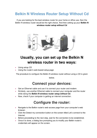 Simple Steps For Belkin N Wireless Router Setup Without Cd