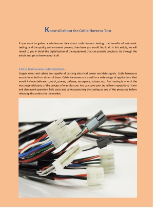 Know all about the Cable Harness Test