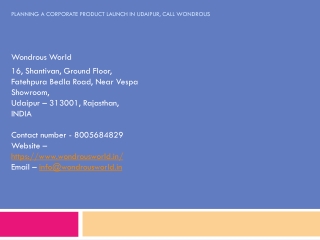 Planning a Corporate Product Launch in Udaipur, Call Wondrous