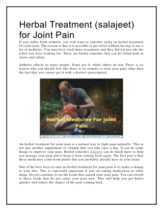 Herbal Treatment (salajeet) for Joint Pain