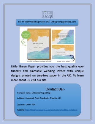 Eco Friendly Wedding Invites UK | Littlegreenpapershop.com