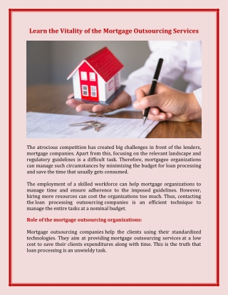 Learn The Vitality of The Mortgage Loan Processing Services