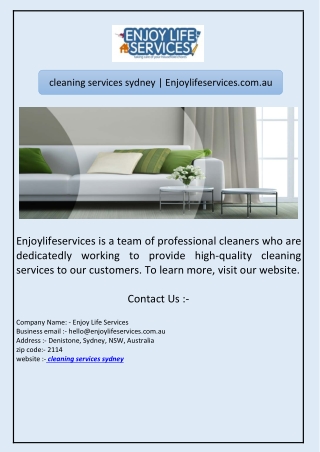 cleaning services sydney | Enjoylifeservices.com.au