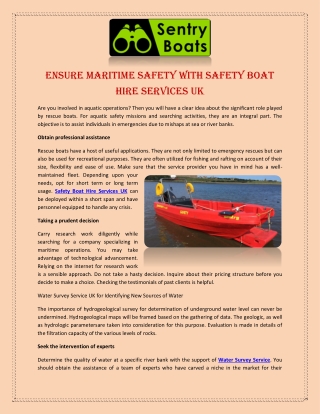 Ensure Maritime Safety With Safety Boat Hire Services UK