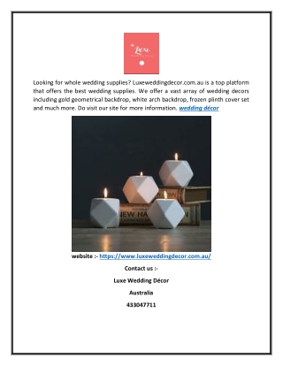 Wedding Décor | Luxeweddingdecor.com.au