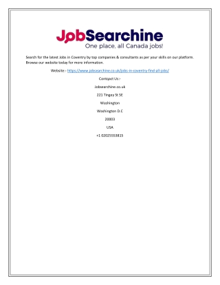 Jobs in Coventry | Jobsearchine.co.uk