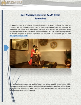 Top and Finest Massage Centre In South Delhi: