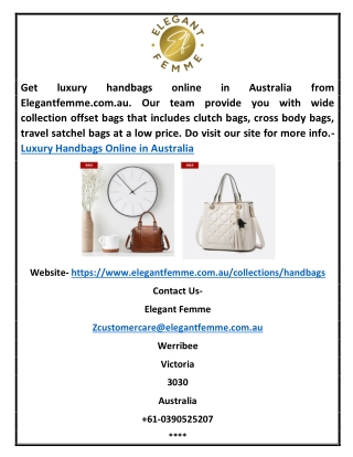 Luxury Handbags Online in Australia | Elegantfemme.com.au