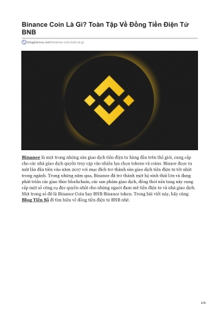 Binance Coin Là Gì? Toàn Tập Về Đồng Tiền Điện Tử BNB