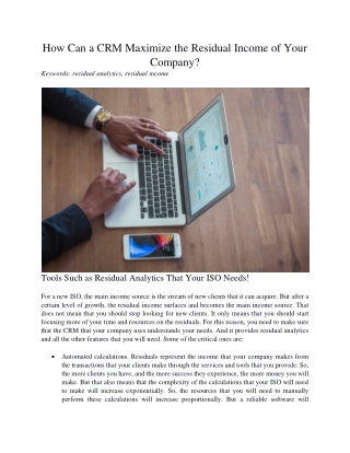 How Can a CRM Maximize the Residual Income of Your Company?