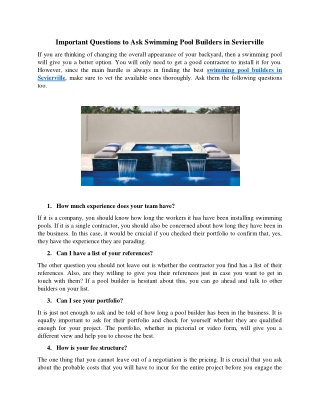 Important Questions to Ask Swimming Pool Builders in Sevierville