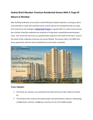 Godrej Worli Apartments With WorldClass Amenities