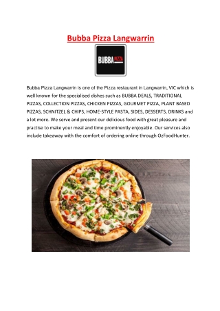 5% off - Bubba Pizza Langwarrin Restaurant Menu, VIC