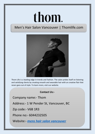 Men’s Hair Salon Vancouver | Thomlife.com