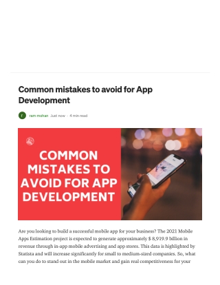 Common mistakes to avoid for App Development