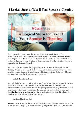 4 Logical Steps to Take if Your Spouse is Cheating