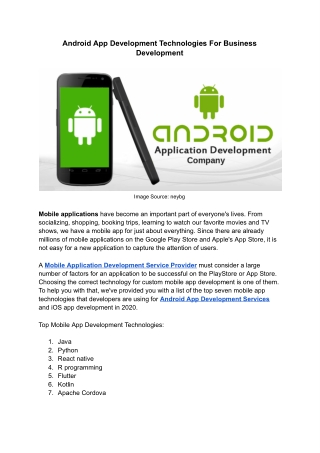 Android App Development Technologies For Business Development